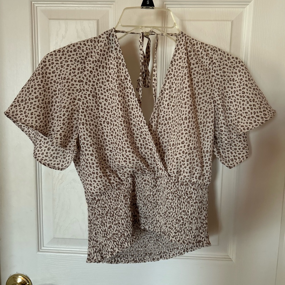 Zara Tan Wrap Blouse with Short Sleeves